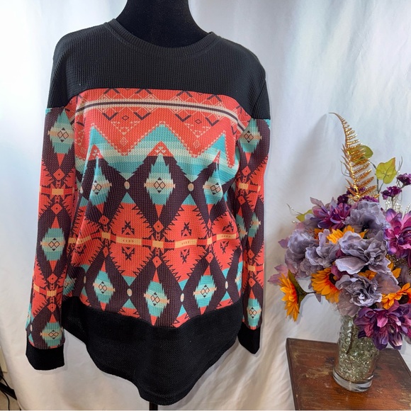 C+D+M Sweaters - C+D+M Aztec Southwestern Waffle Knit Thermal Pullover Sweater M